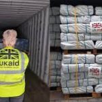 UK Aid relief items including emergency shelters arrive at Karachi Port